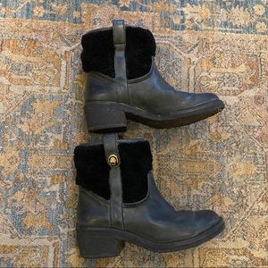 Coach Leather and Shearling Moto Boot with Gold Hardware